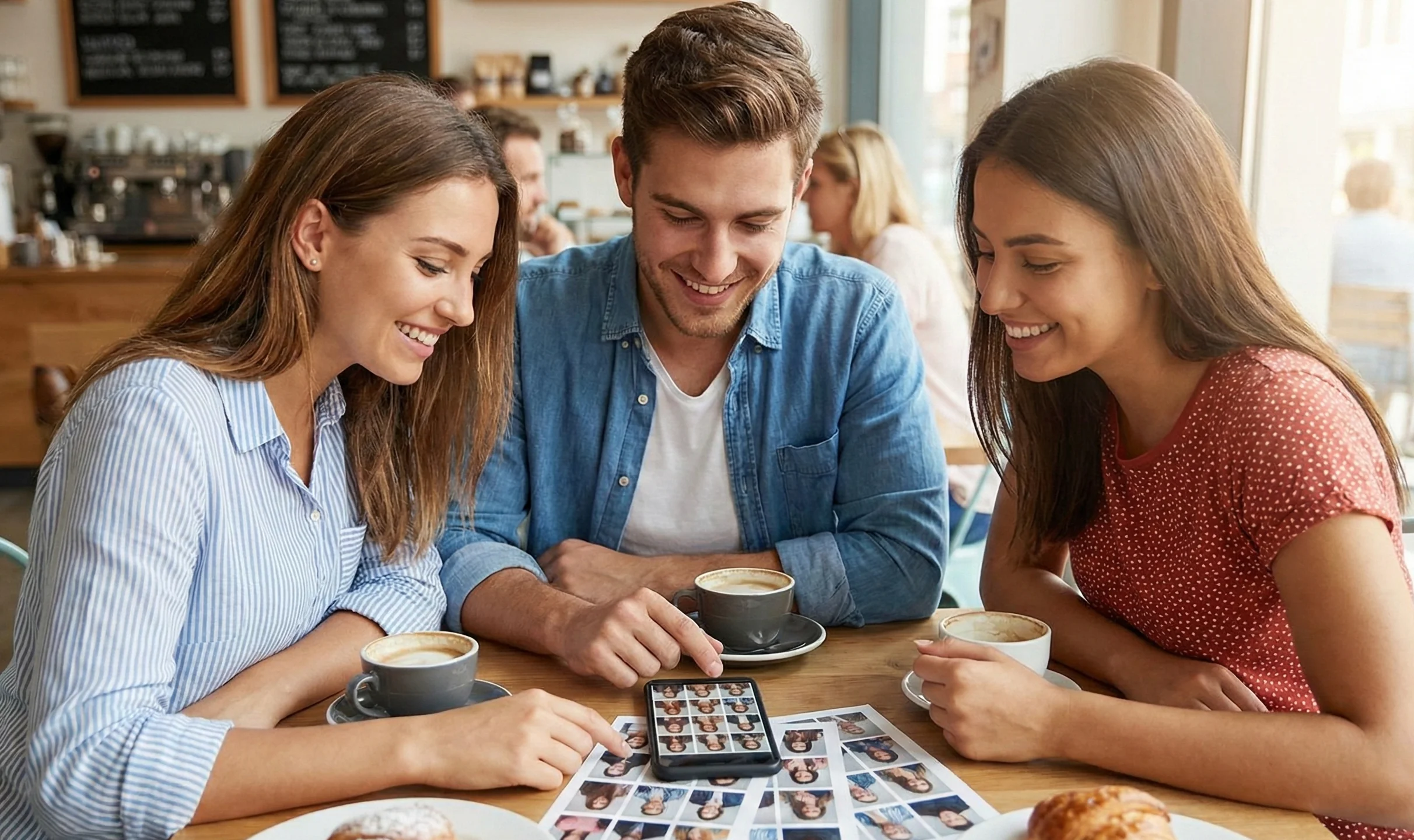 Випускники переглядають та погоджують заміну фотографій для випускного альбому через додаток